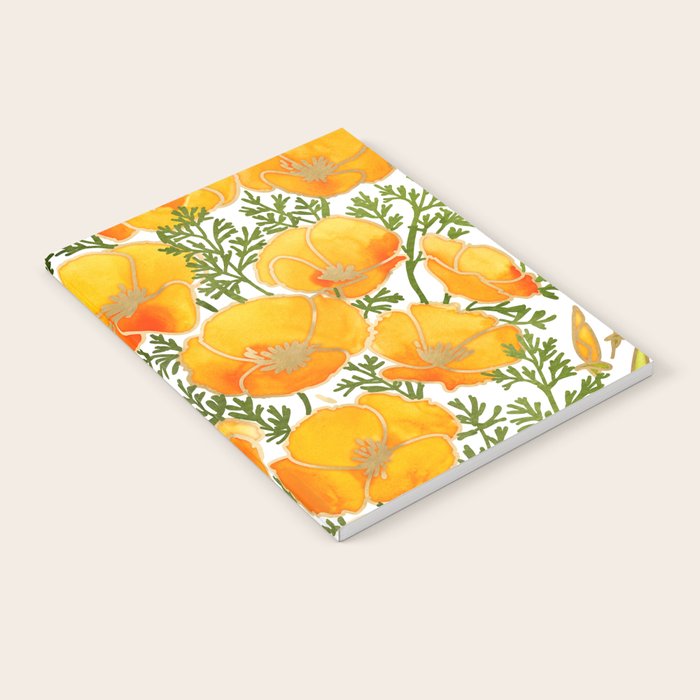 Gold watercolor California poppies Notebook Gallery Image 1