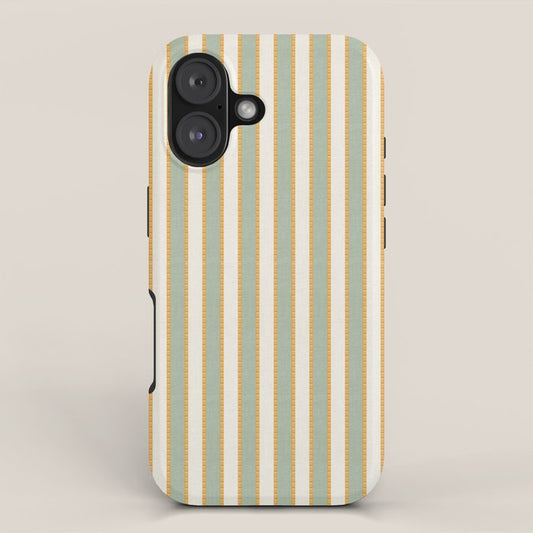 Vintage Cabana Stripe Sage Mint Green And Gold Retro Boho Coastal Beach Vibe iPhone Case Gallery Image 1