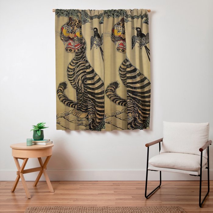 Striped Vintage Minhwa Tiger and Magpie Window Curtain Gallery Image 7