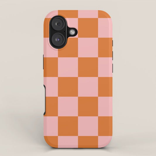 Checkerboard Check Pattern in Pink and Orange iPhone Case Gallery Image 1