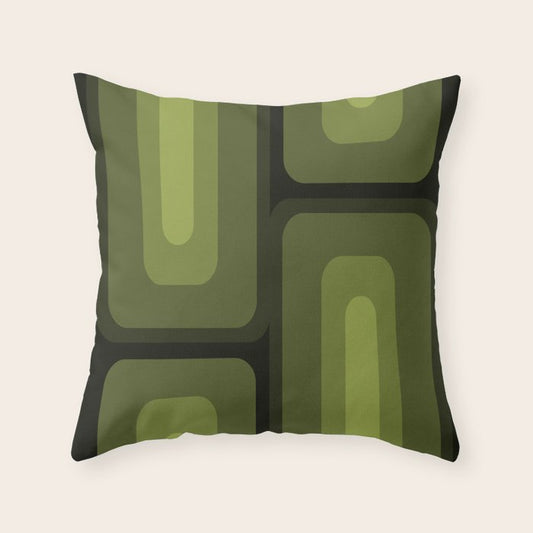 Mid Century Modern Long Rectangles Dark Olive Green Throw Pillow Gallery Image 1