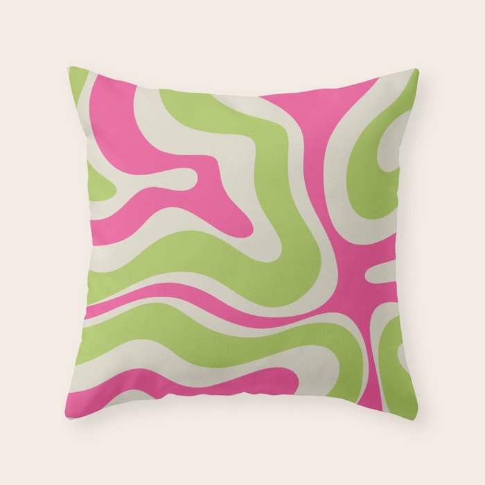 Retro Modern Liquid Swirl in Raspberry Pink and Lime Green Throw Pillow Gallery Image 4