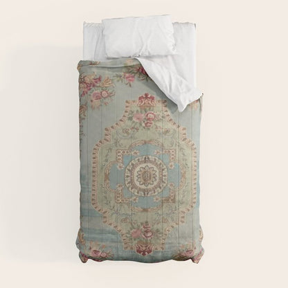 Antique French Rose Blue Aubusson Comforter Gallery Image 4