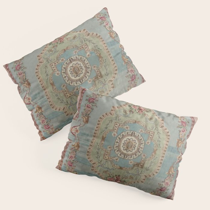 Antique French Rose Blue Aubusson Pillow Sham Gallery Image 3