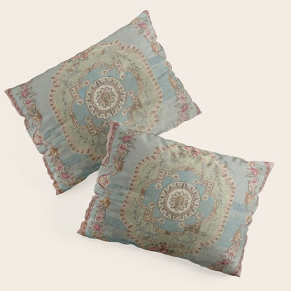 Antique French Rose Blue Aubusson Pillow Sham Gallery Image 3