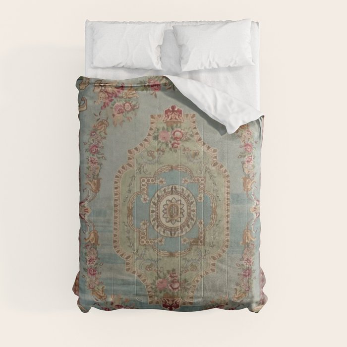 Antique French Rose Blue Aubusson Comforter Gallery Image 3