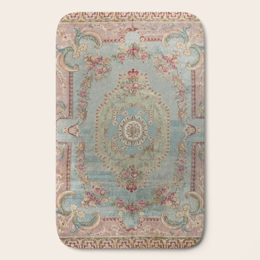 Antique French Rose Blue Aubusson Bath Mat Gallery Image 2