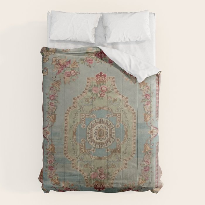 Antique French Rose Blue Aubusson Comforter Gallery Image 6