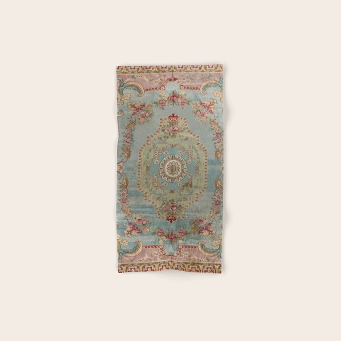 Antique French Rose Blue Aubusson Hand & Bath Towel Gallery Image 1