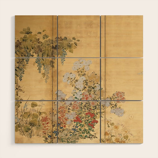 Japanese Edo Period Six-Panel Gold Leaf Screen - Spring and Autumn Flowers Wood Wall Art Gallery Image 2