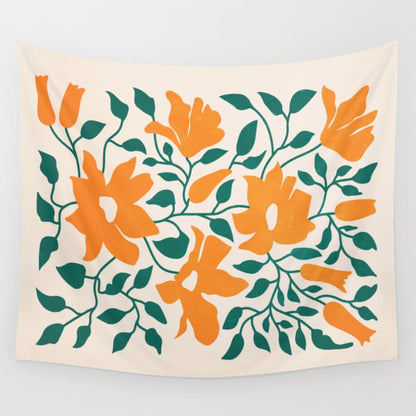 Tangerine & Pine: Matisse Flowers & Leaves Wall Tapestry Gallery Image 2