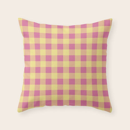 Gingham Large Pink Orange Yellow Throw Pillow Gallery Image 4