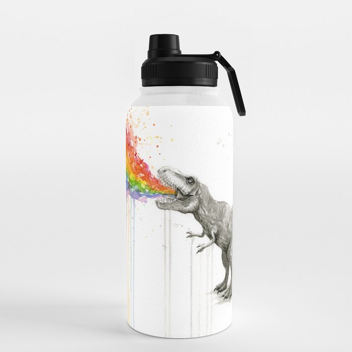 T-Rex Dinosaur Rainbow Puke Taste the Rainbow Watercolor Water Bottle Gallery Image 5