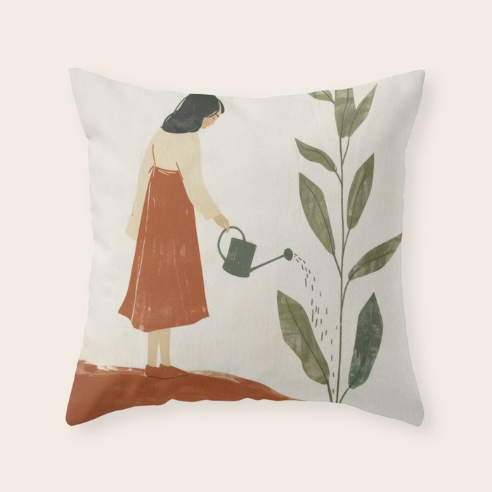 Still Life with Girl and Growing Plant Throw Pillow Gallery Image 6