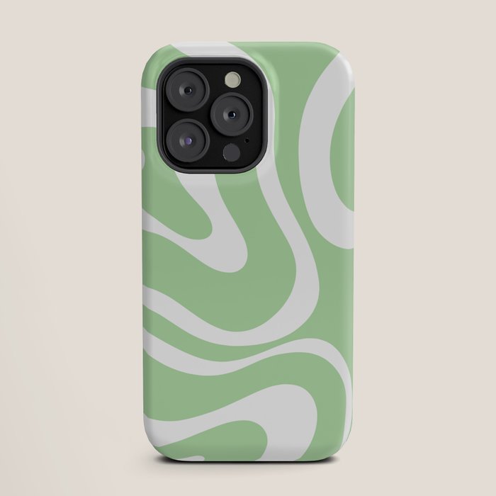 Modern Retro Liquid Swirl Abstract Pattern in Light Matcha Tea Green and White iPhone Case Gallery Image 19