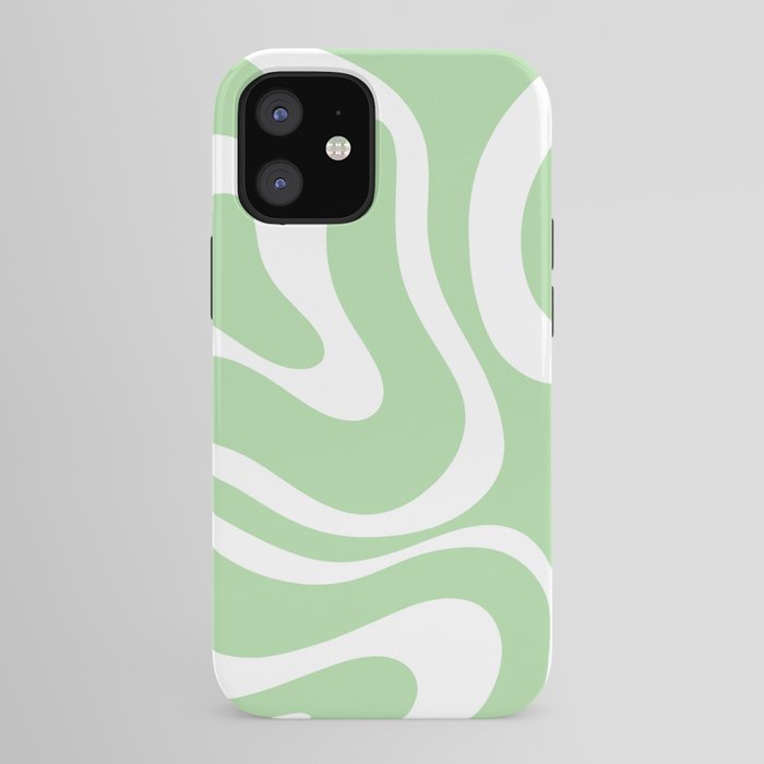 Modern Retro Liquid Swirl Abstract Pattern in Light Matcha Tea Green and White iPhone Case Gallery Image 41