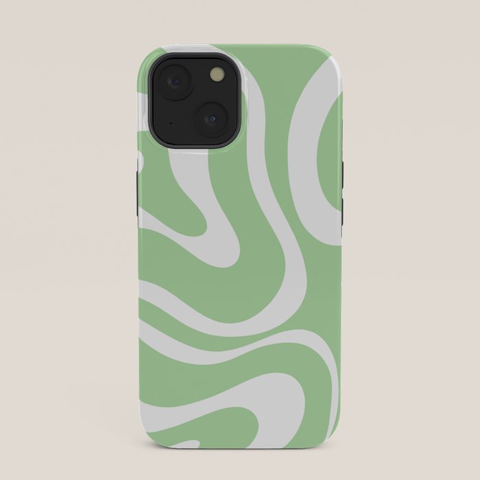 Modern Retro Liquid Swirl Abstract Pattern in Light Matcha Tea Green and White iPhone Case Gallery Image 33
