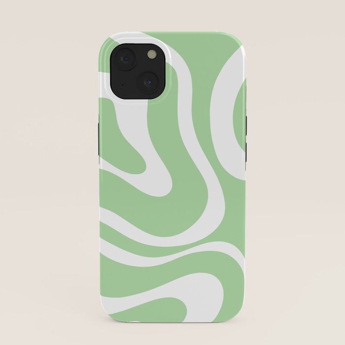 Modern Retro Liquid Swirl Abstract Pattern in Light Matcha Tea Green and White iPhone Case Gallery Image 37
