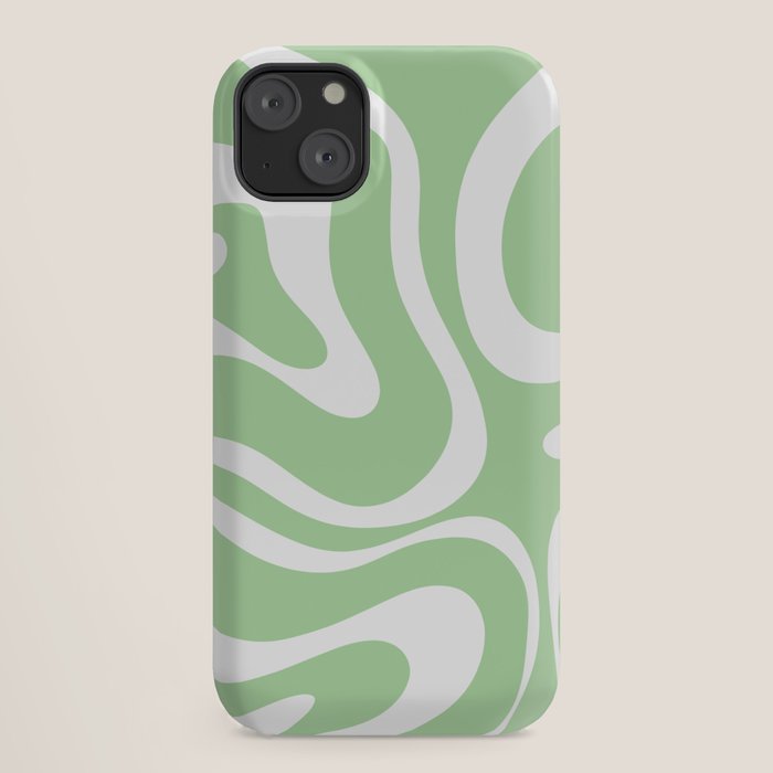Modern Retro Liquid Swirl Abstract Pattern in Light Matcha Tea Green and White iPhone Case Gallery Image 18