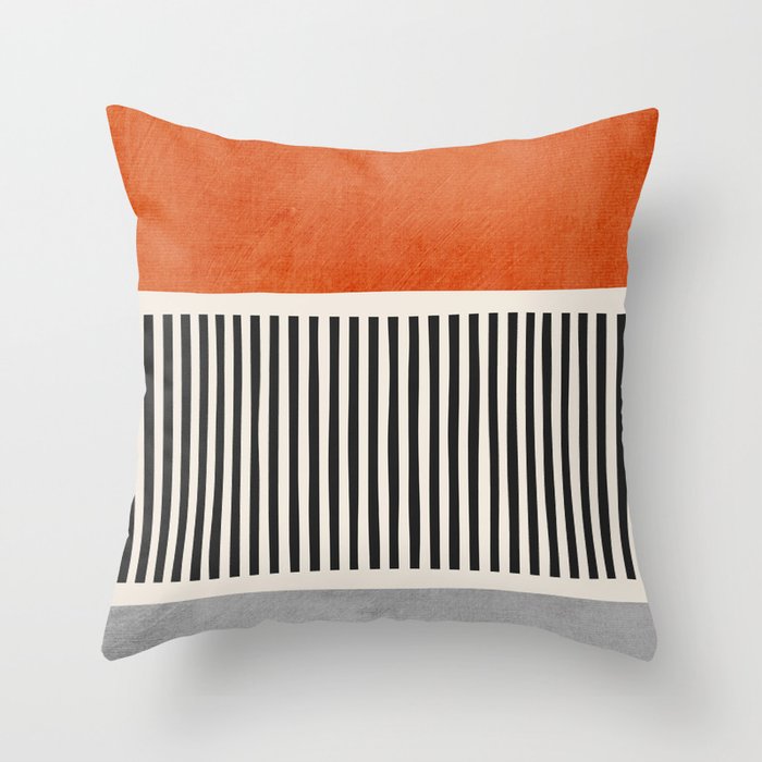 Orange Gray Black Modern Minimalism Artwork Throw Pillow Gallery Image 4