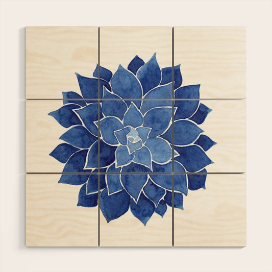 Indigo Succulent | Watercolor Painting Wood Wall Art Gallery Image 1