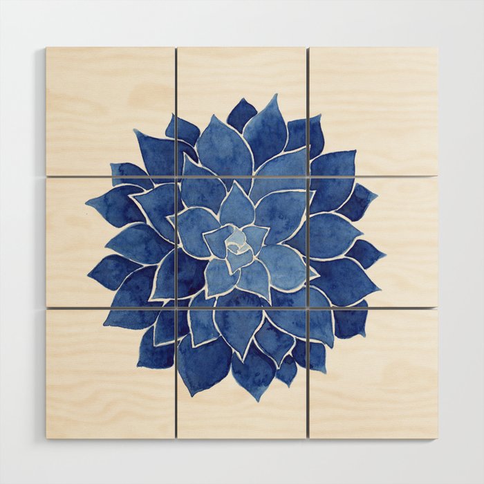 Indigo Succulent | Watercolor Painting Wood Wall Art Gallery Image 2