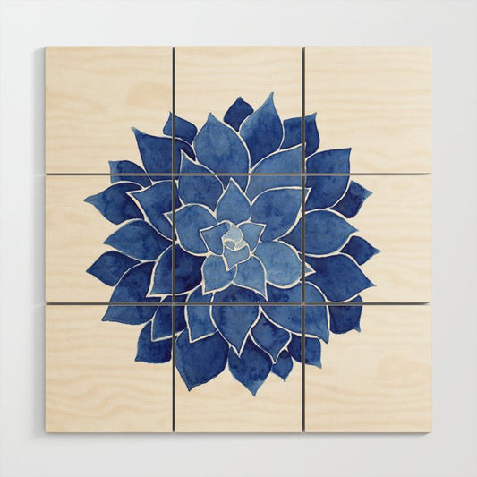 Indigo Succulent | Watercolor Painting Wood Wall Art Gallery Image 2