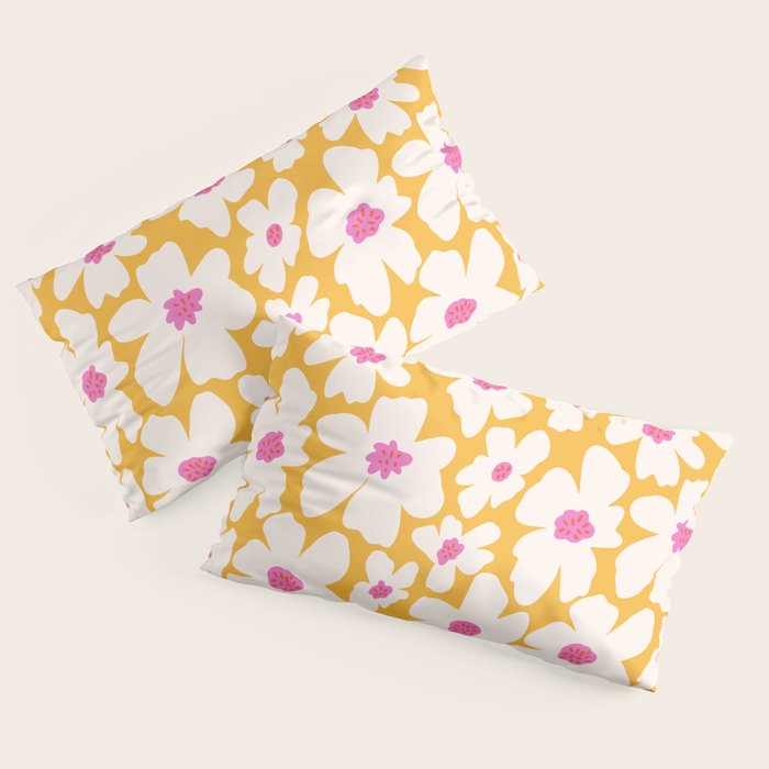 Retro Daisy - Yellow, Pink and White Pillow Sham Gallery Image 2