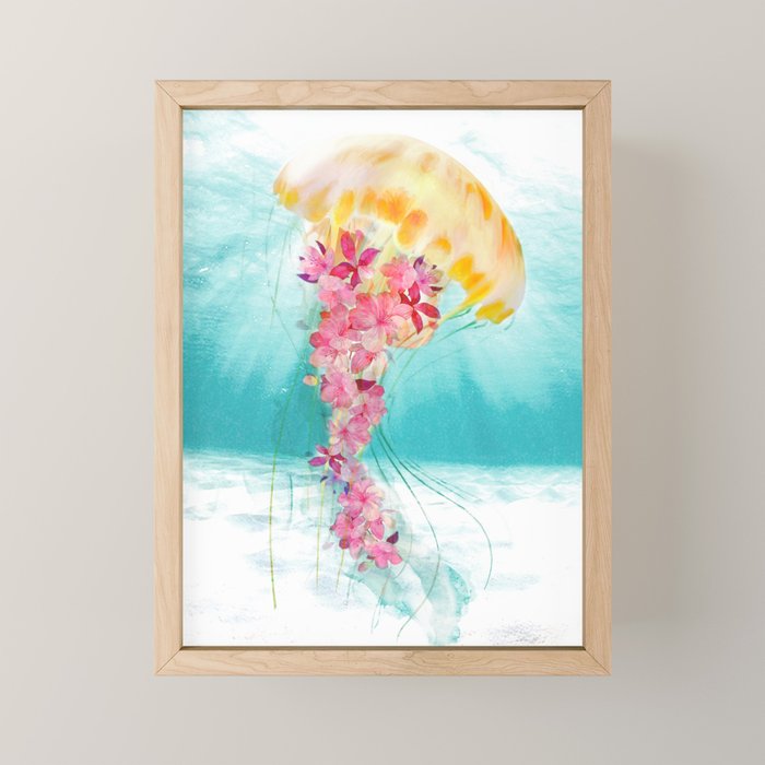 Jellyfish with Flowers Mini Art Print Gallery Image 1