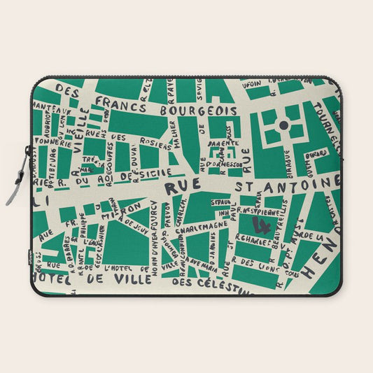 PARIS MAP GREEN Laptop Sleeve Gallery Image 2