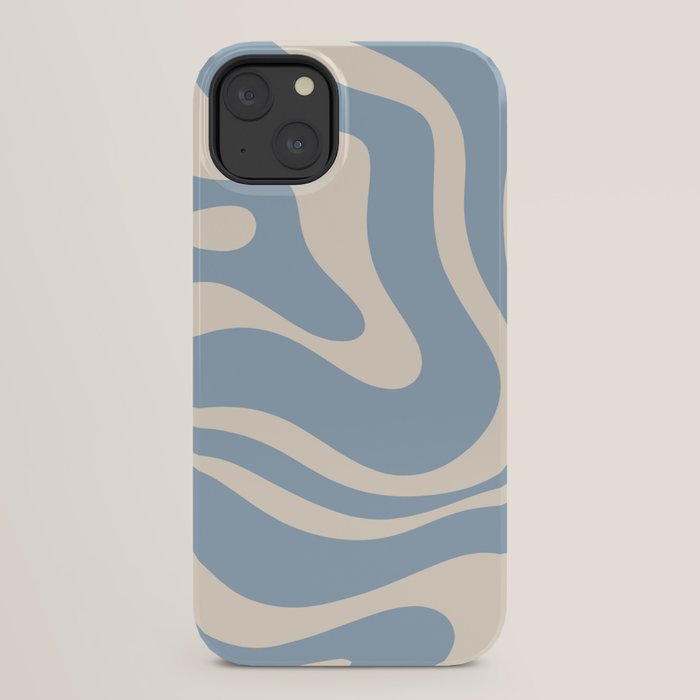 Modern Retro Liquid Swirl Abstract Pattern Square in Muted Light Blue and Cream Beige iPhone Case Gallery Image 22