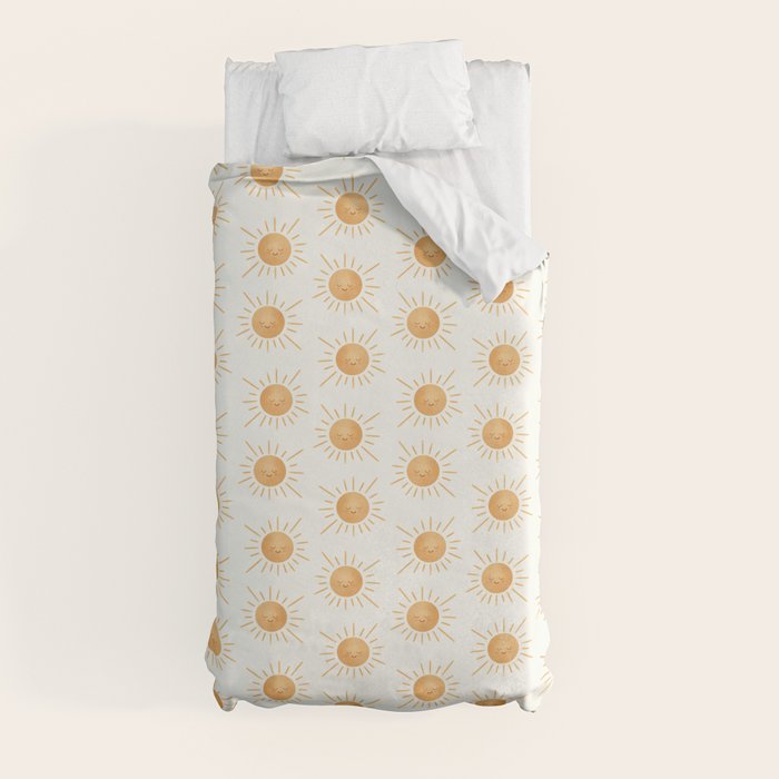 Peace Sun Face, Calm Happy Sunshine Watercolor Duvet Cover Gallery Image 4