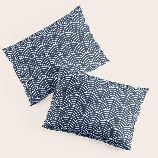 Japanese Waves Pattern Dark Blue Pillow Sham Gallery Image 1