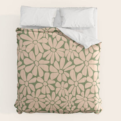 Retro Floral - Green and Cream Comforter Gallery Image 2