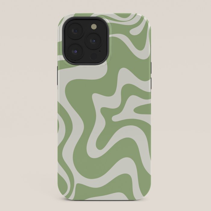 Retro Liquid Swirl Abstract Pattern in Light Sage Green and Cream iPhone Case Gallery Image 36