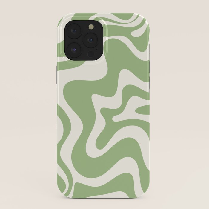 Retro Liquid Swirl Abstract Pattern in Light Sage Green and Cream iPhone Case Gallery Image 40