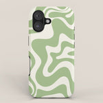 Retro Liquid Swirl Abstract Pattern in Light Sage Green and Cream iPhone Case Gallery Image 1