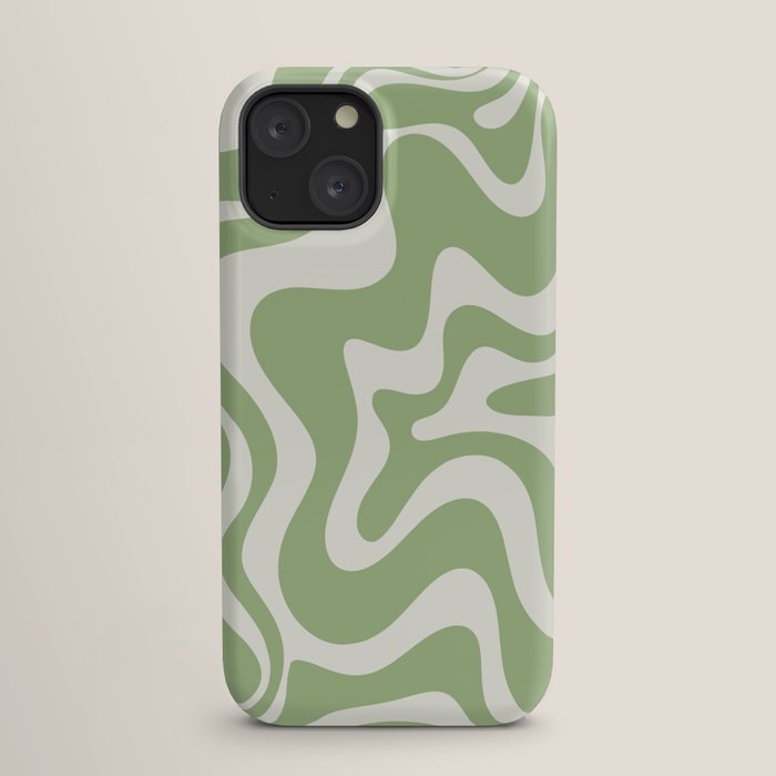 Retro Liquid Swirl Abstract Pattern in Light Sage Green and Cream iPhone Case Gallery Image 17