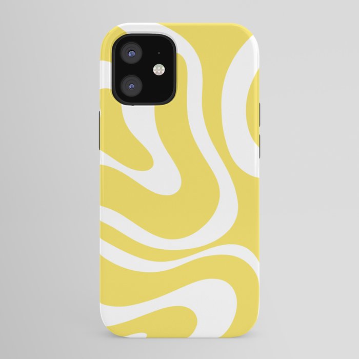Retro Modern Liquid Swirl Abstract Pattern Square in Lemon Yellow and White iPhone Case Gallery Image 41