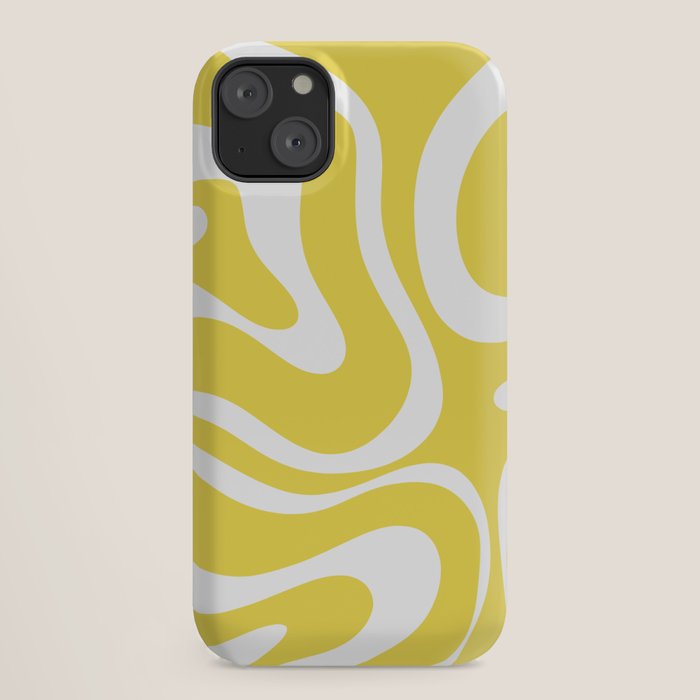 Retro Modern Liquid Swirl Abstract Pattern Square in Lemon Yellow and White iPhone Case Gallery Image 18