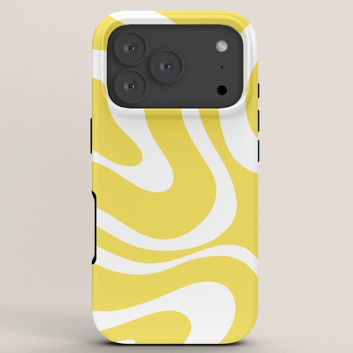 Retro Modern Liquid Swirl Abstract Pattern Square in Lemon Yellow and White iPhone Case Gallery Image 7