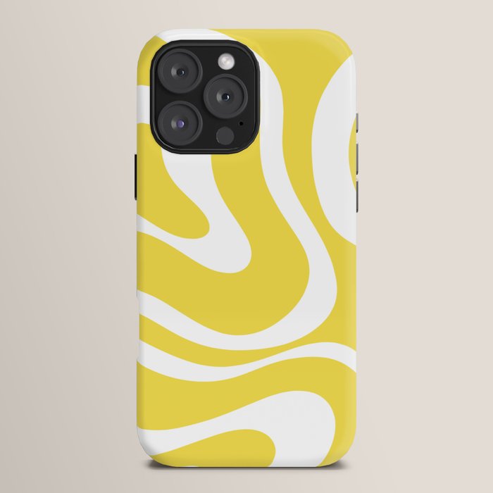 Retro Modern Liquid Swirl Abstract Pattern Square in Lemon Yellow and White iPhone Case Gallery Image 16