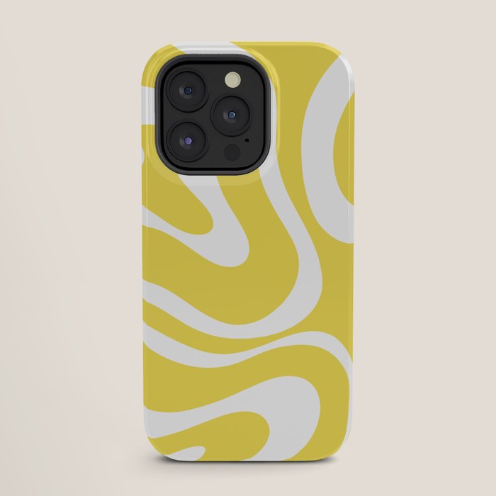 Retro Modern Liquid Swirl Abstract Pattern Square in Lemon Yellow and White iPhone Case Gallery Image 27