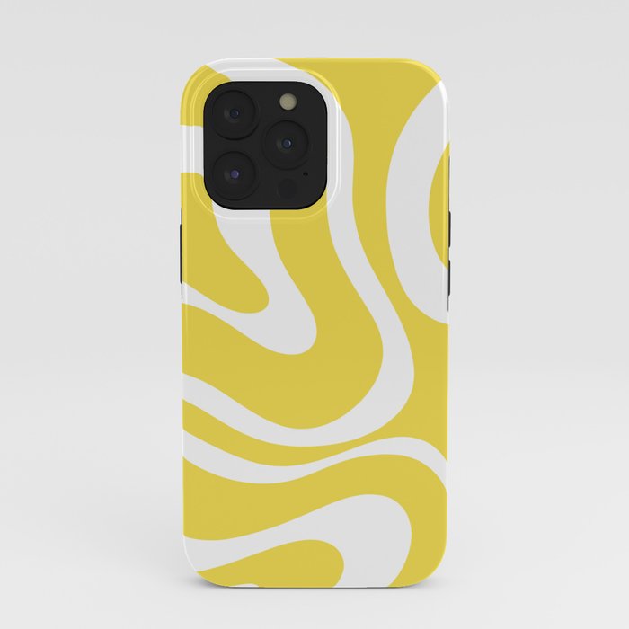Retro Modern Liquid Swirl Abstract Pattern Square in Lemon Yellow and White iPhone Case Gallery Image 39