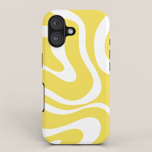 Retro Modern Liquid Swirl Abstract Pattern Square in Lemon Yellow and White iPhone Case Gallery Image 1
