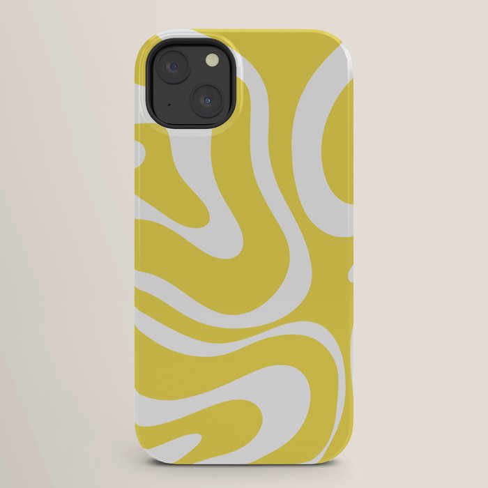 Retro Modern Liquid Swirl Abstract Pattern Square in Lemon Yellow and White iPhone Case Gallery Image 26