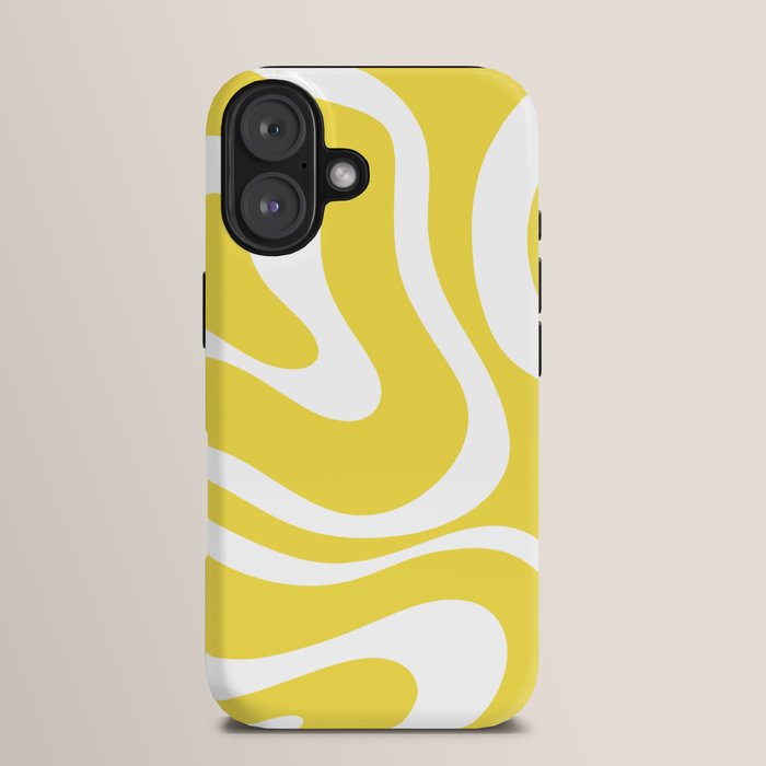 Retro Modern Liquid Swirl Abstract Pattern Square in Lemon Yellow and White iPhone Case Gallery Image 13