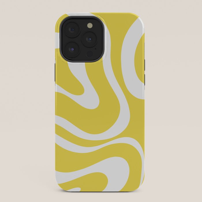 Retro Modern Liquid Swirl Abstract Pattern Square in Lemon Yellow and White iPhone Case Gallery Image 36