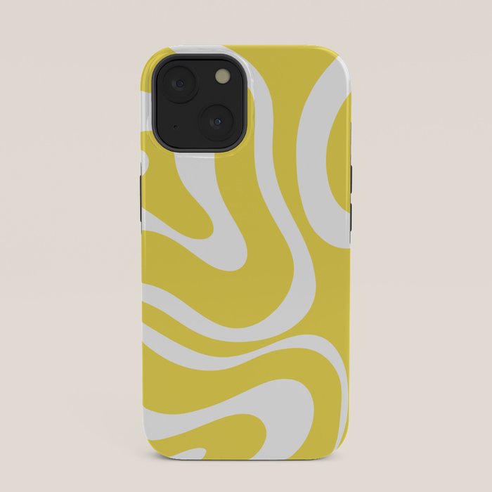 Retro Modern Liquid Swirl Abstract Pattern Square in Lemon Yellow and White iPhone Case Gallery Image 33