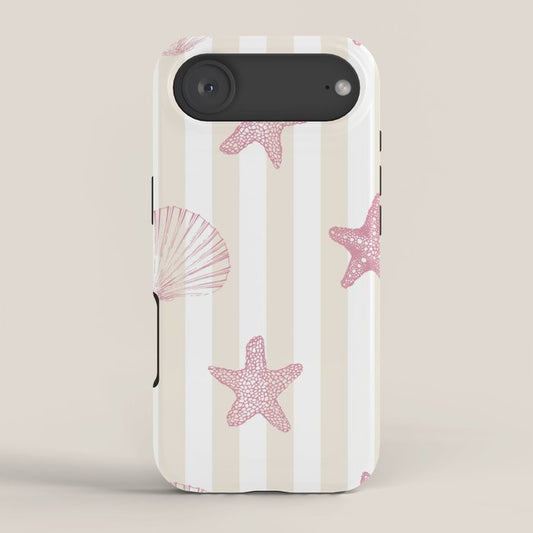 Blush Pink Seashell & Starfish on Beige and White iPhone Case Gallery Image 2